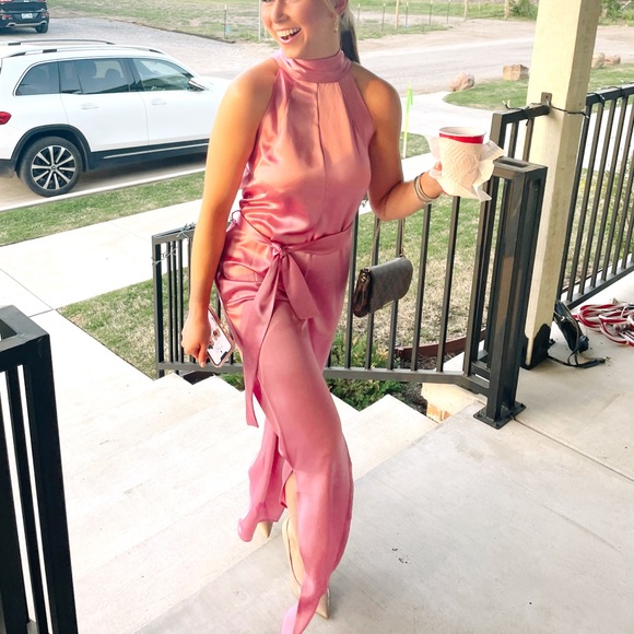 Something navy Silk Halter Jumpsuit Pink - Picture 3 of 3